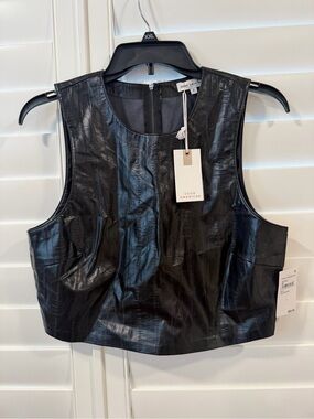 Good American Black Faux-Leather Crop Tank